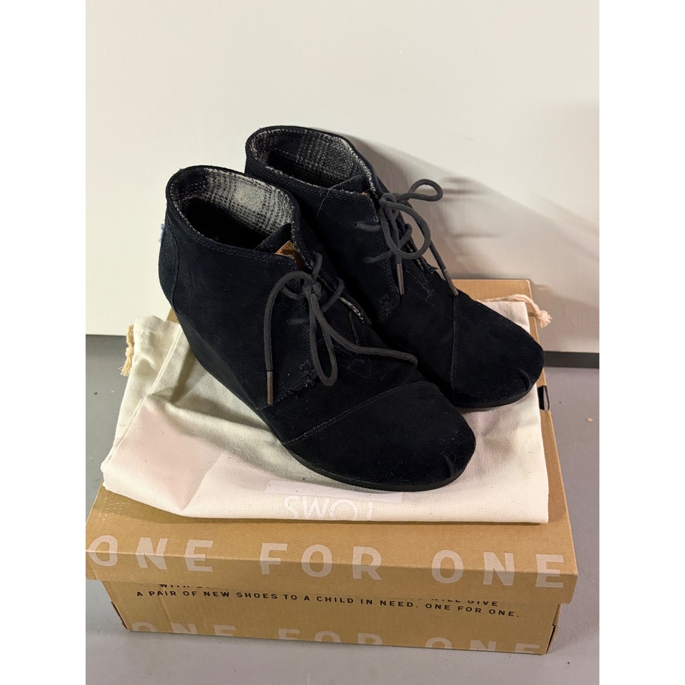 TOMS Womens Desert Wedge Black Suede Lace Up Ankle Boots Size 8